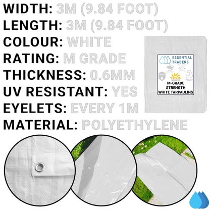 White Tarpaulin 3m x 3m M-Grade 90 GSM