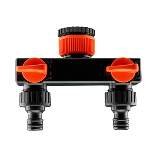 Tap Splitter Manifold BSP with Valves, Black 2-Way