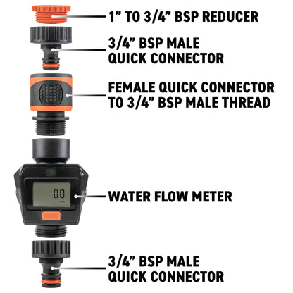 Water Flow Meter - Orange & Black