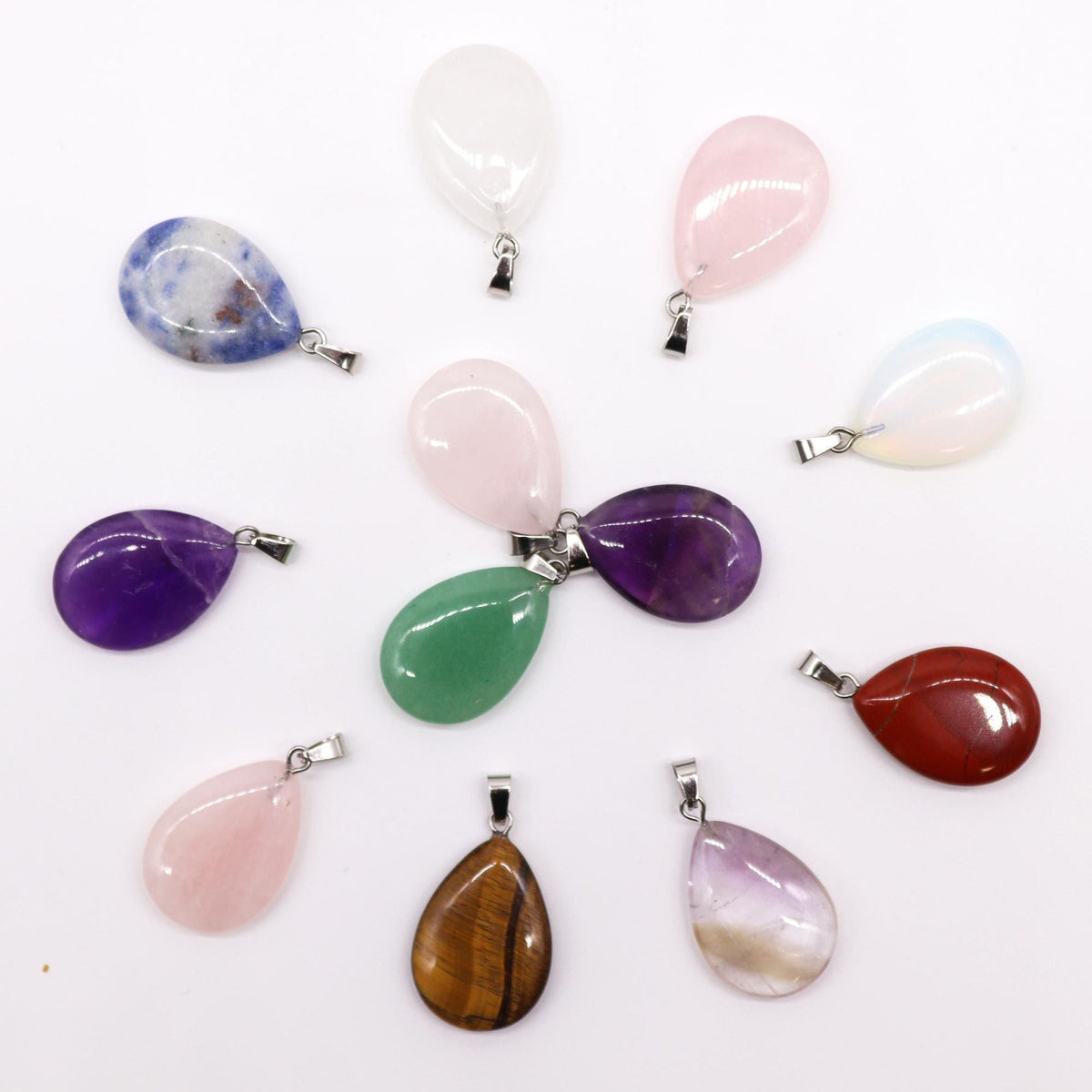 Gemstone Teardrops Pendants (12 Assorted) 25X18mm