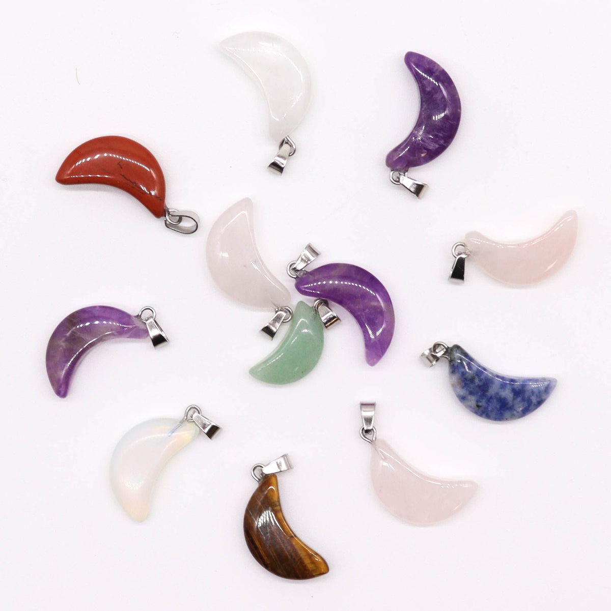 Gemstone Moons Pendants (12 Assorted) 20X13Mm