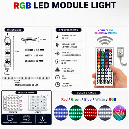 12V RGB LED Module strip Lights IP67 Waterproof - Indoor & Outdoor Use