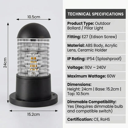 Outdoor Bollard Light E27 Garden Pillar Pathway Driveway IP54