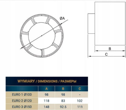 Euro Axial Bathroom Extraction Fan, 120mm