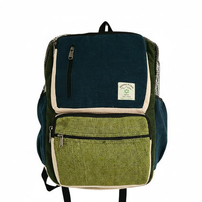 Large Boxy Hemp Backpack - Teal & Sage