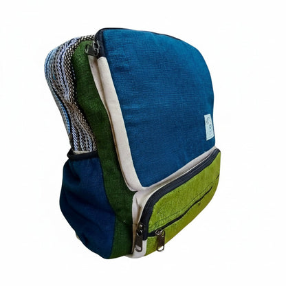 Large Boxy Hemp Backpack - Teal & Sage