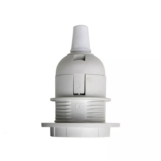 White Lamp Holder E27 Edison with Shade Ring & Cord Grip