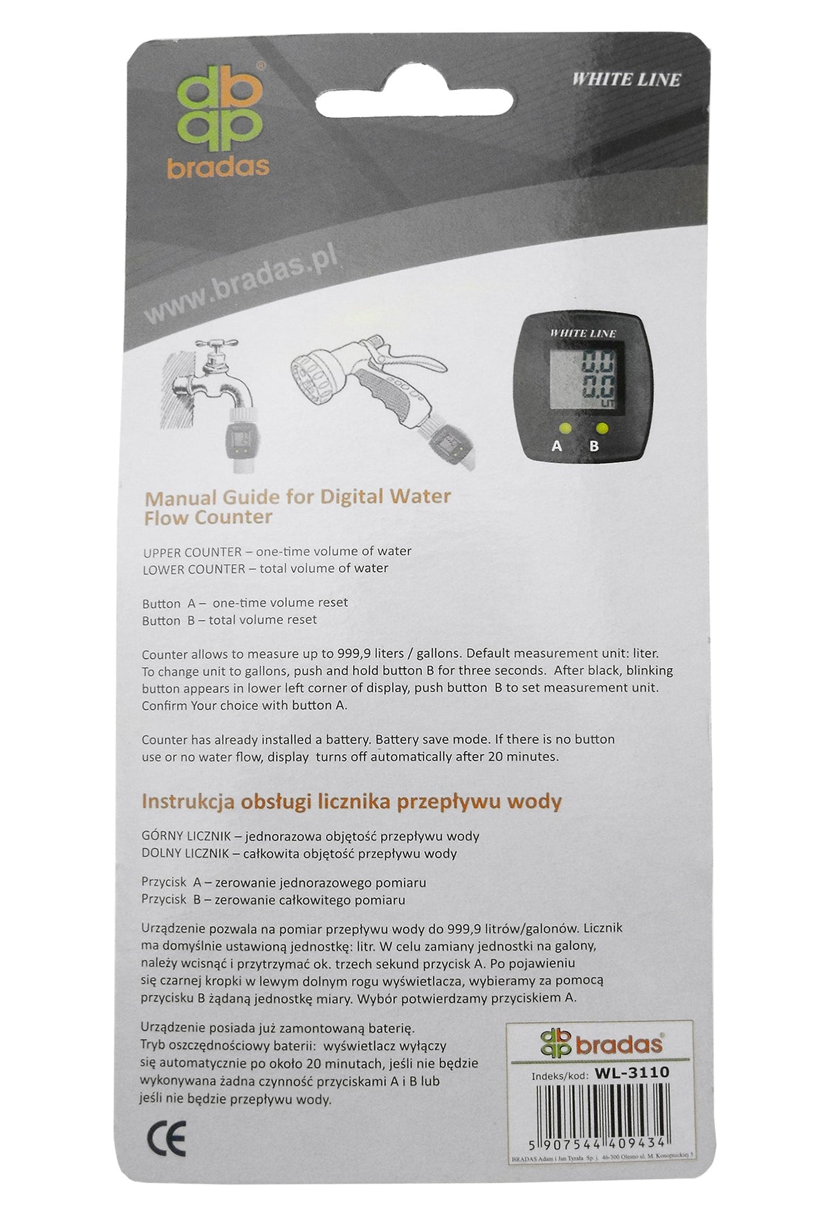 Water Flow Meter - 3/4" BSP Male & Female Thread