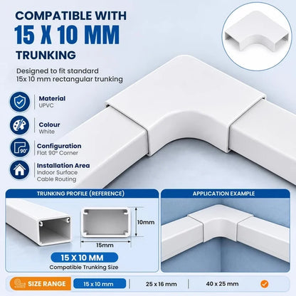 Cable Trunking Raceway Corner L Connectors x 10